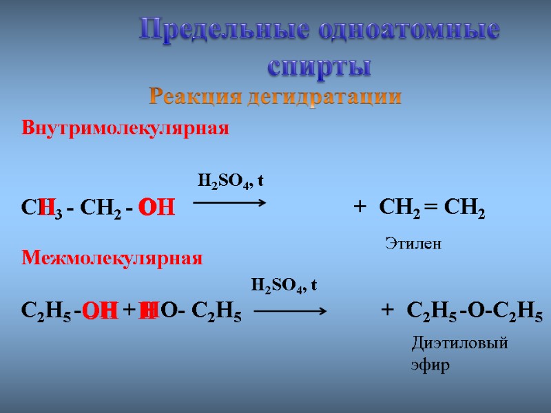 Предельные одноатомные cпирты  Внутримолекулярная         